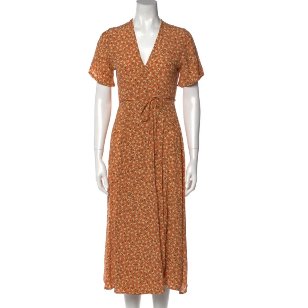 Faithfull the Beand floral orange and green wrap dress